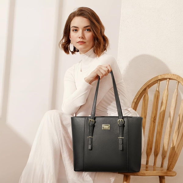 Lovevook Black - Laptop Tote Bag for Women Cute Computer Bag Large Laptop Purse