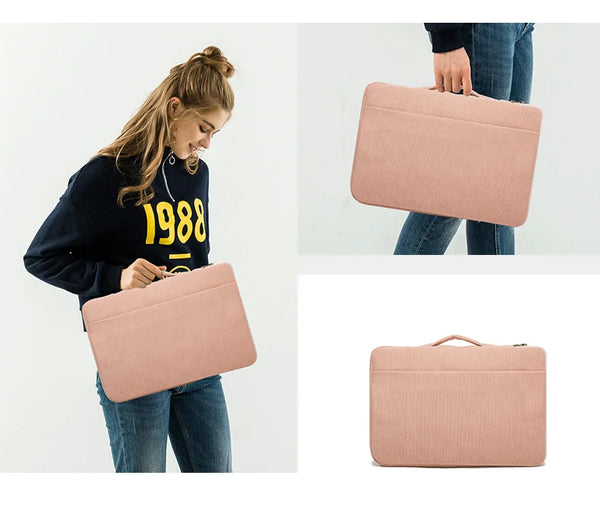 Brand Kinmac Laptop Sleeve 14.5, 16,Inch Shockproof Handbag Case For MacBook Air Pro M1 Notebook Corduroy - Pink